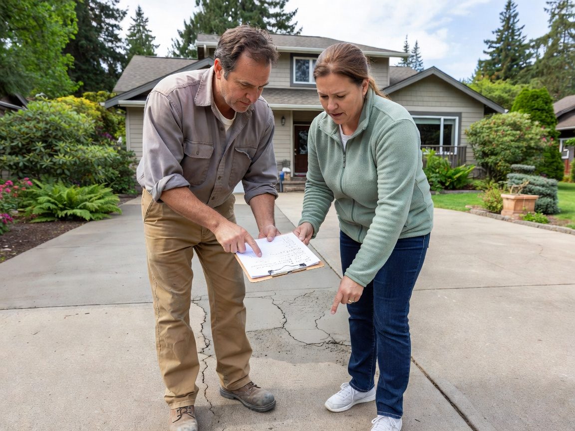 Marysville Concrete Pro contractor reviewing a written estimate with a homeowner