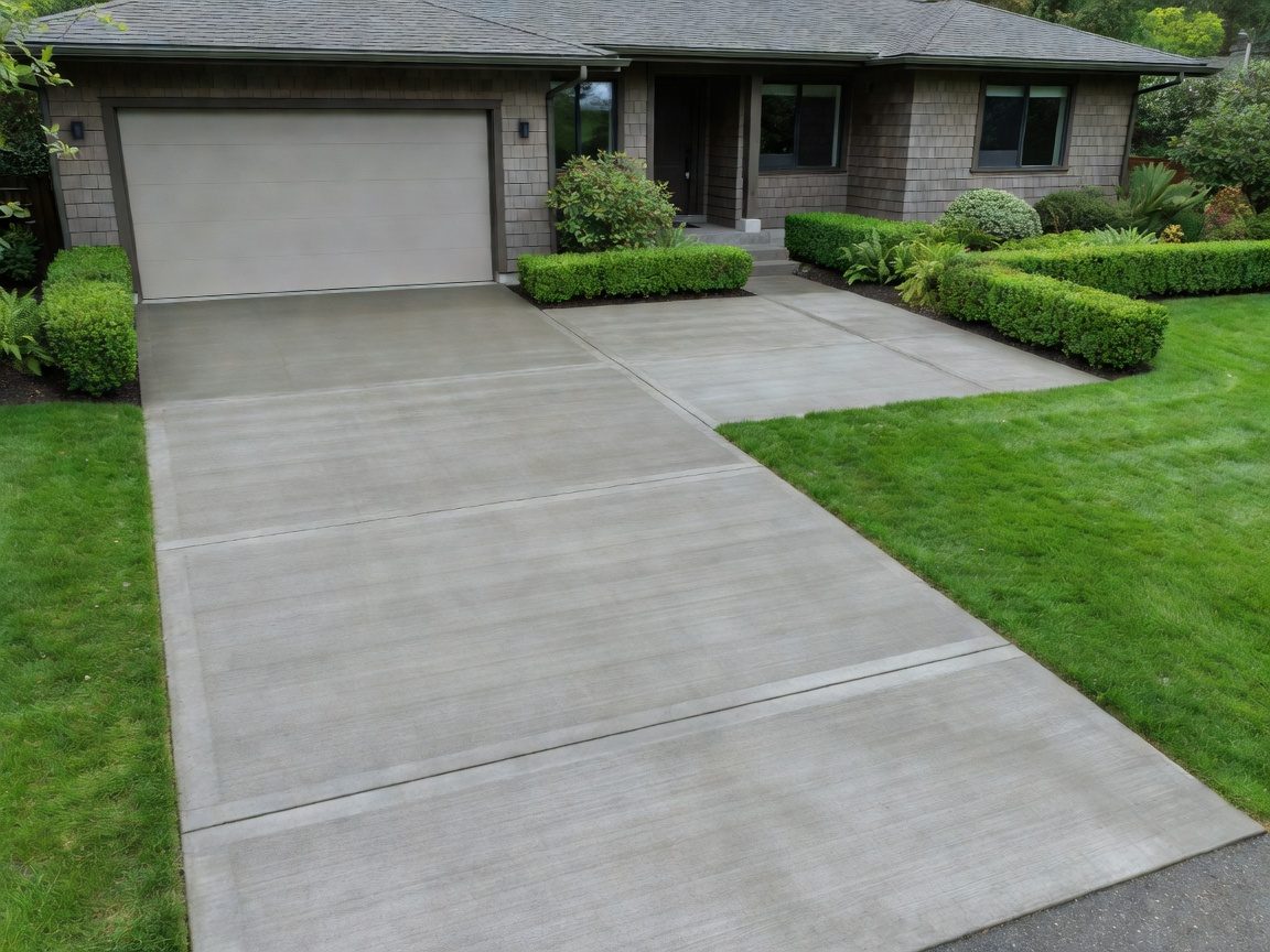 Finished concrete driveway, patio, and walkway at a Marysville home